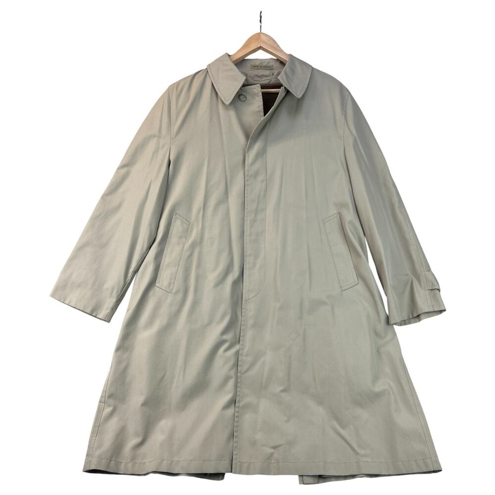 Vtg 80s The Men’s Store Raincoat Trench Coat Beige Adj Cuff Classic Hipster 42R